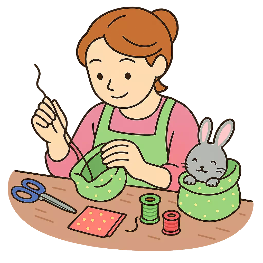 créatrice d'accessoires cousu à la main pour lapins et rongeurs qui confectionne un couchage vert pour un lapi