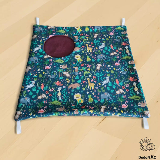 hamac cachette dodoNAC taille L (40x40cm) posé à plat pour rat, furet, chinchilla fait main et personnalisable avec ouverture ronde