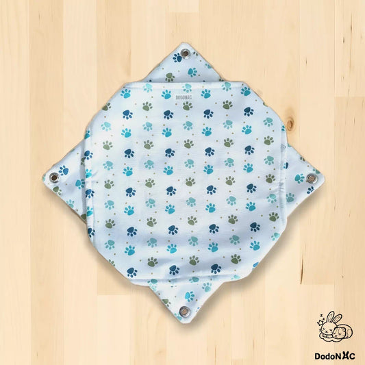 hamac double dodonac taille s (20x20cm) vue à plat coté tissu, lit suspendu pour cage de rongeurs, gerbille, souris fait main et personnalisable