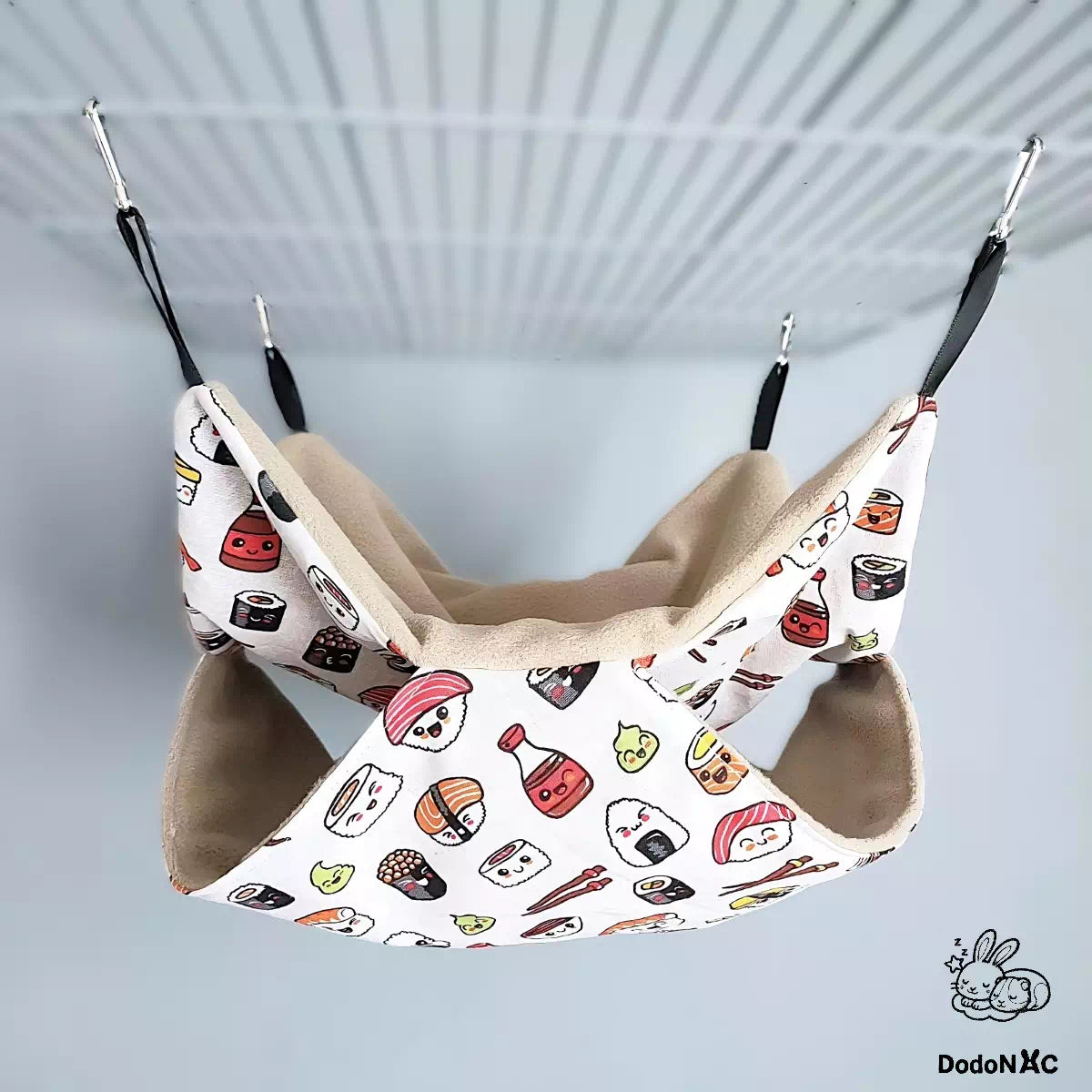 hamac double dodoNAC taille M (30x30cm) avec motif kawaï suspendu pour rongeurs, rats, furet, chinchilla lit confortable fait main et personnalisable