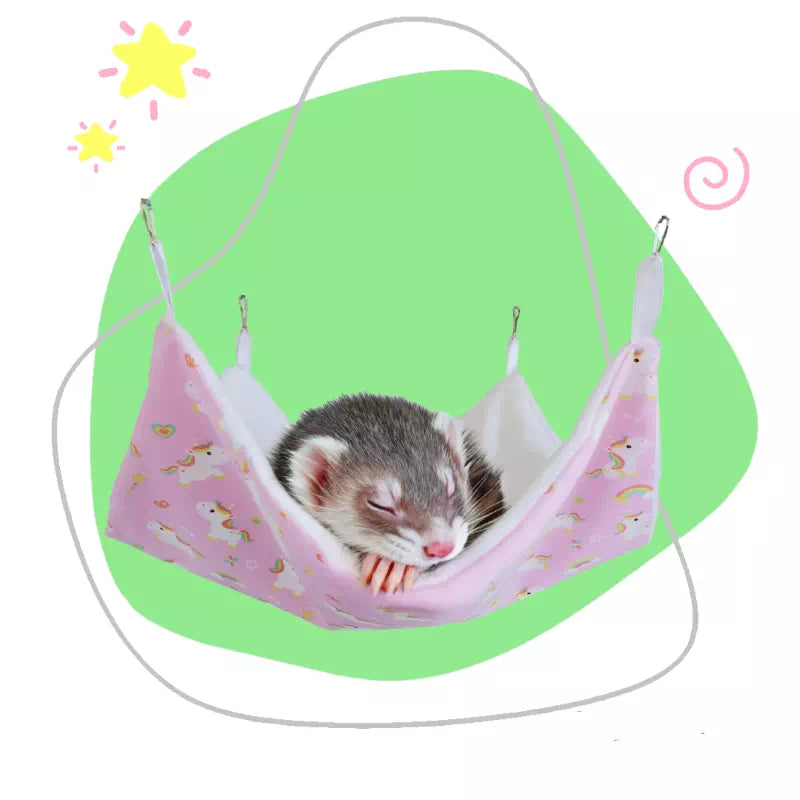 Hamac dodoNAC pour cage de rat, furet, chinchilla personnalisé avec tissu licorne et polaire blanc