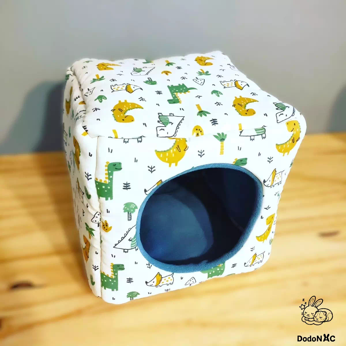 dodo cube rose tissu dino 20x20cm dodoNAC maison et lit cachette pour rat, furet, cochon d'inde et chinchilla fait main et personnalisable