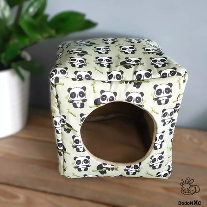 dodo cube tissu panda 20x20cm dodoNAC maison et lit cachette pour rat, furet, cochon d'inde et chinchilla fait main et personnalisable