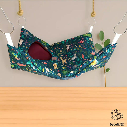 hamac cachette dodoNAC taille L (40x40cm) à suspendre pour rongeur, lit douillet pour rat, furet, chinchilla fait main et personnalisable