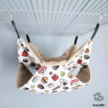 hamac double dodoNAC taille M (30x30cm) avec motif kawaï suspendu pour rongeurs, rats, furet, chinchilla lit confortable fait main et personnalisable