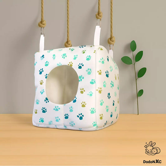 hamac maison cube dodoNAC (14x14cm) à suspendre pour rongeur, un lit confortable pour rat et gerbille fait main et personnalisable