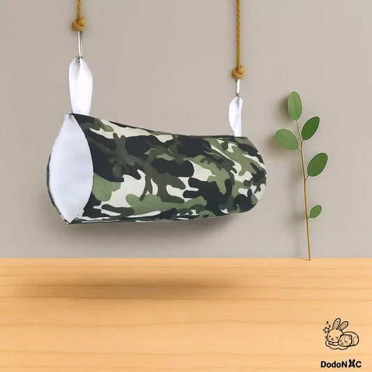 hamac tunnel dodoNAC taille S ( diamétre 7cm x longueur 20cm ) suspendu avec motifs camouflage  pour petits rongeurs, hamster, souris fait main et personnalisable