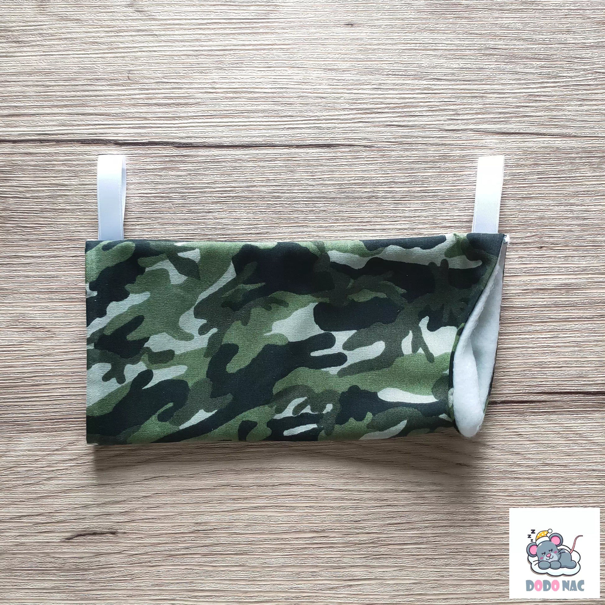 hamac tunnel suspendu fait main hamac nac rat furet souris gerbille octodon coton oeko-tex polaire taille S 20 cm motif camouflage - dodo nac