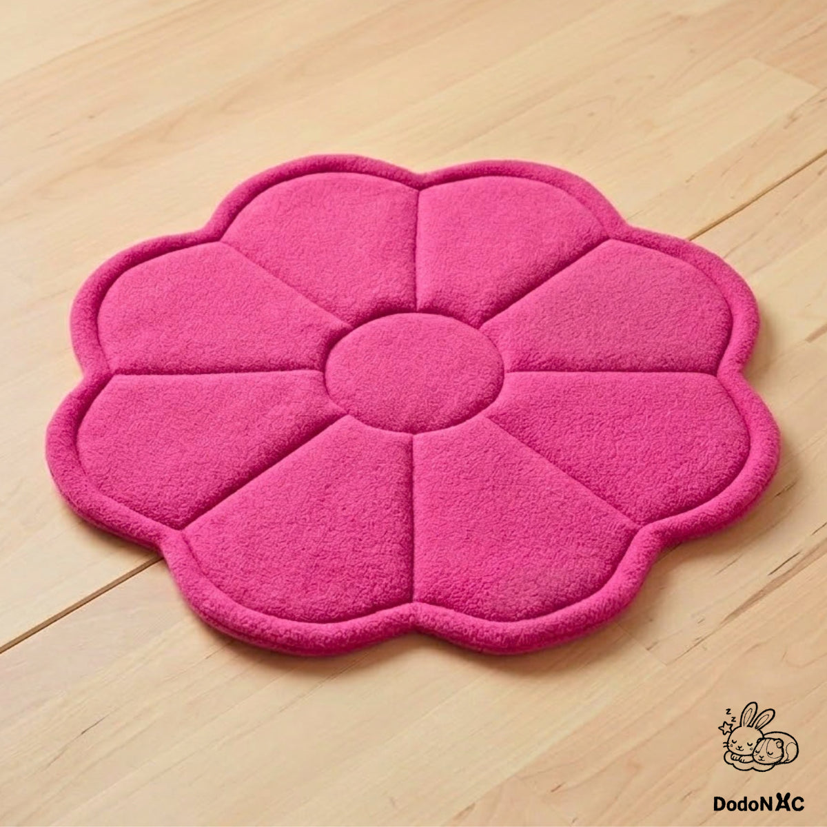 Pee pad polaire pour cochon d'Inde et lapin en forme de fleur rose à 8 pétales sur fond en bois