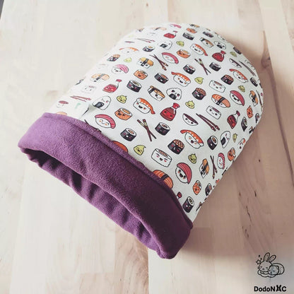 sac couchage molletonné avec intérieur en polaire et tissu kawaï dodoNAC cachette et lit confortable pour petits rongeurs, rat, souris, cochon d'inde fait main et personnalisable 