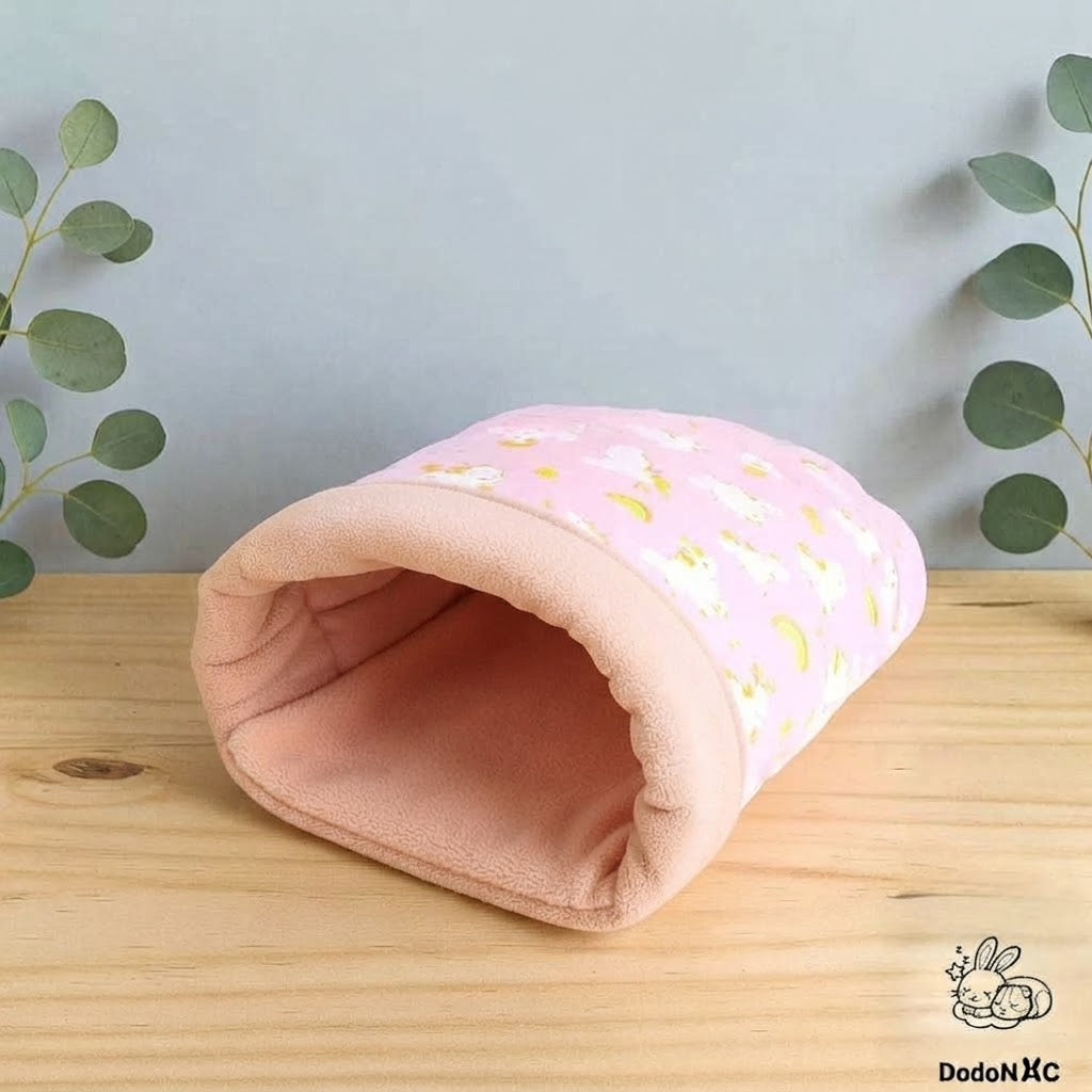 sac de couchage molletonné pour rongeur, en polaire rose et coton motifs licornes - DodoNAC