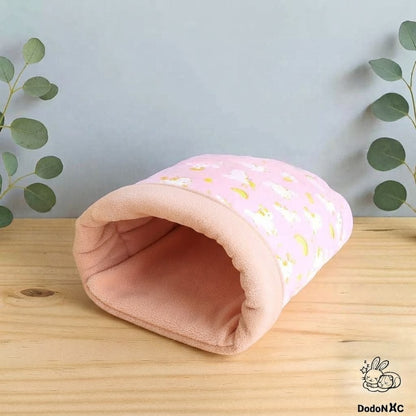 sac de couchage molletonné pour rongeur, en polaire rose et coton motifs licornes - DodoNAC